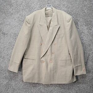 Jeremy Cobb Mens Tan Pinstripe Double Breasted Blazer Suit Jacket 50L Long
